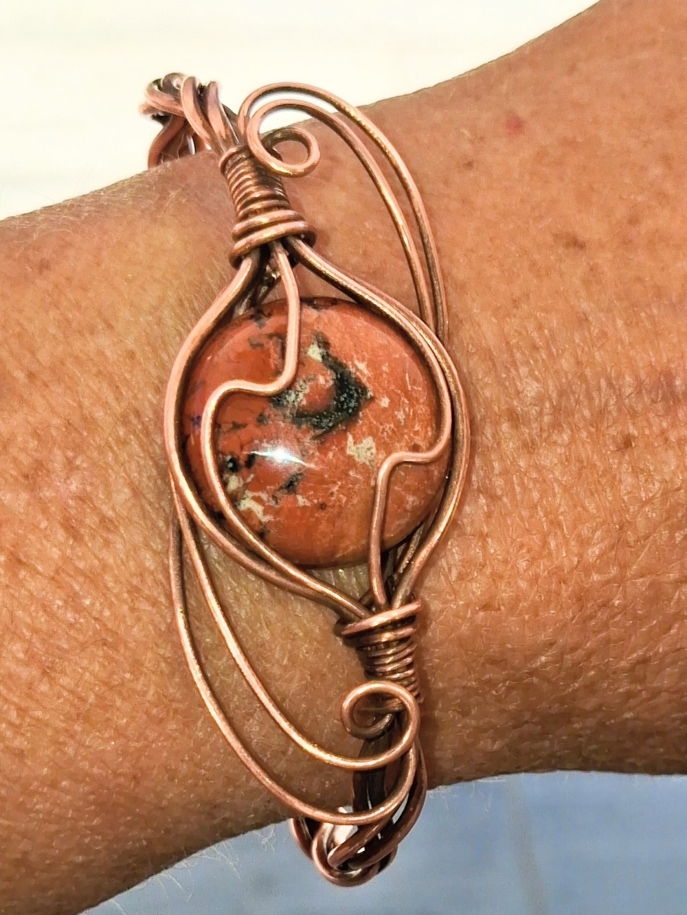 Handcrafted Copper Wire Jasper Stone Bracelet